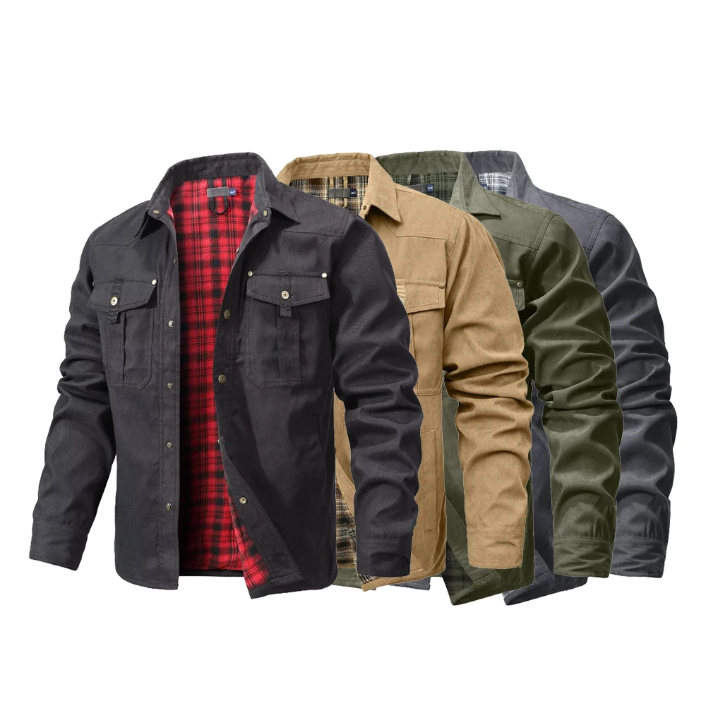 

Winter New Men Jackets Flannel Lined Shirt Coat Shacket Casual Snap Button Overshirt Western Cowboy Female High Quality Top