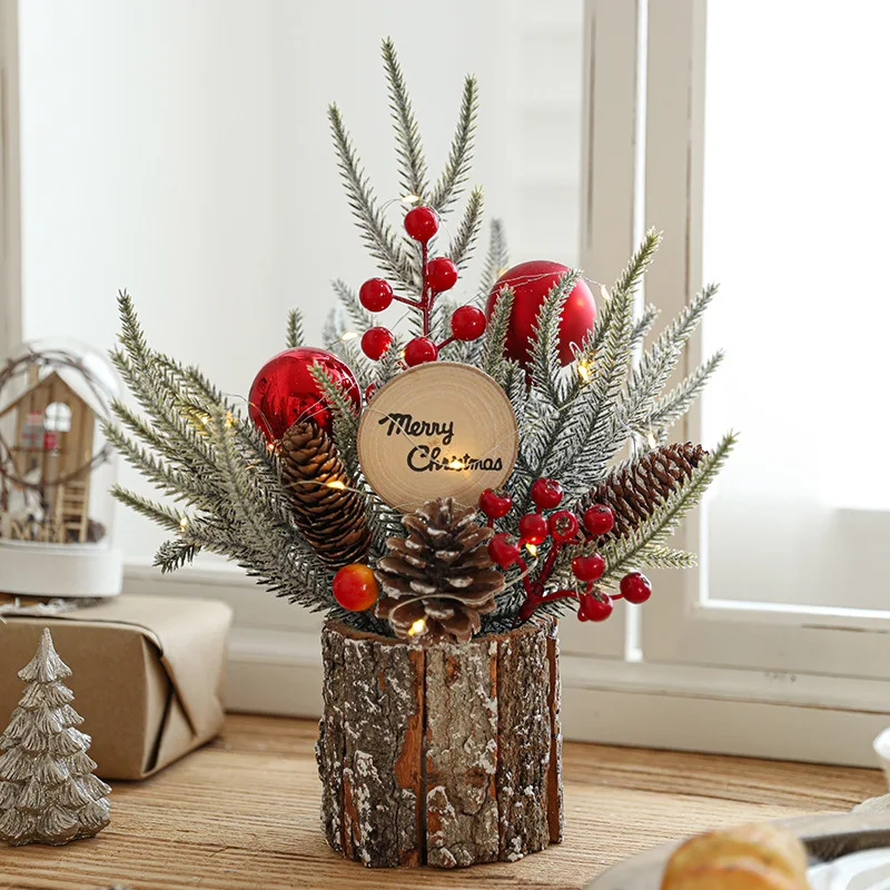 Decoração de natal pequena árvore de natal com luzes mesa mini árvore de natal com enfeites de natal para decorações de casa de escritório