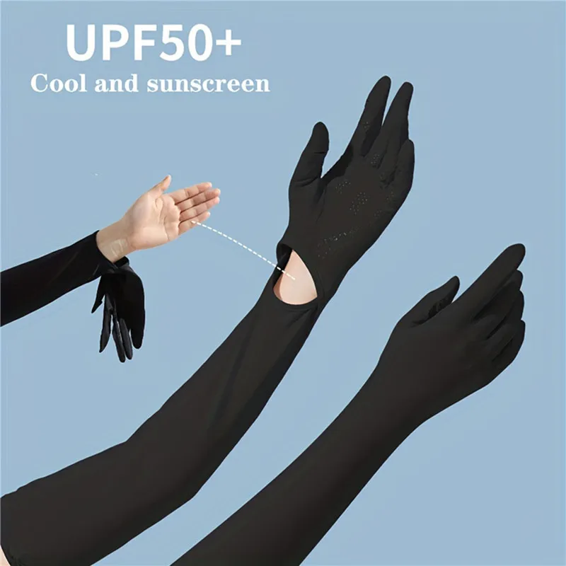 Summer Ice Silk Arm Sleeves Riding Sports Sunscreen Arm Cuff Sleeve Five Fingers Long Gloves Black Driving Glove Arm Protection