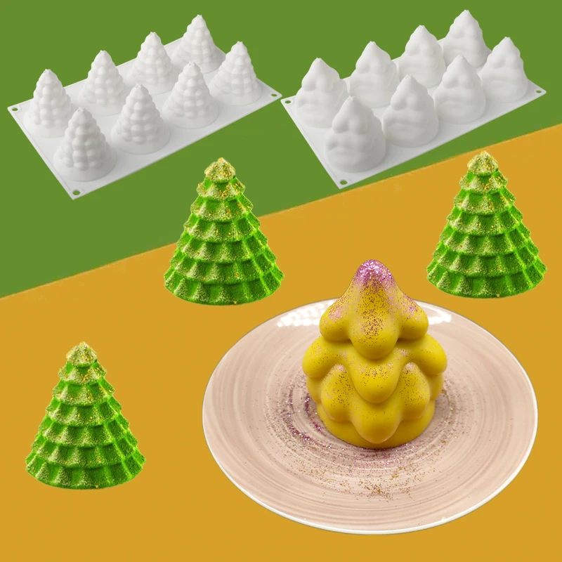 SHENHONG Christmas Tree Design French Mousse Mould 8-Cell Silicone Cake Molds Merry Christmas Food Grade Dessert Baking Tools