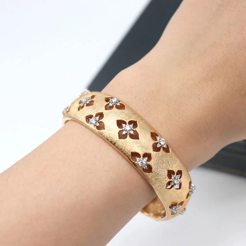 Antique Heavy Metal Bangle Earrings Open Rings Trendy Gold Color Copper Chain Vintage Hollow Clover Bracelet  Women Bijoux Gift image 5