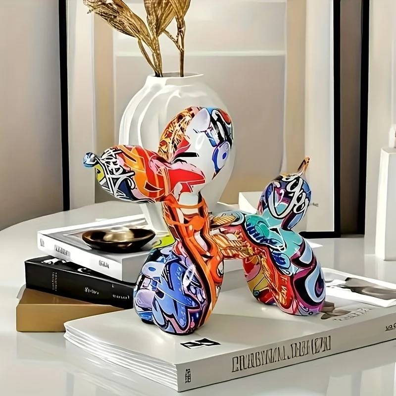 Graffiti Ballonhund Kunststoff-Skulptur Bunte Welpen-Figur Moderne Wohnzimmer-Dekoration Schlafzimmer Tischdekoration – Detail 5
