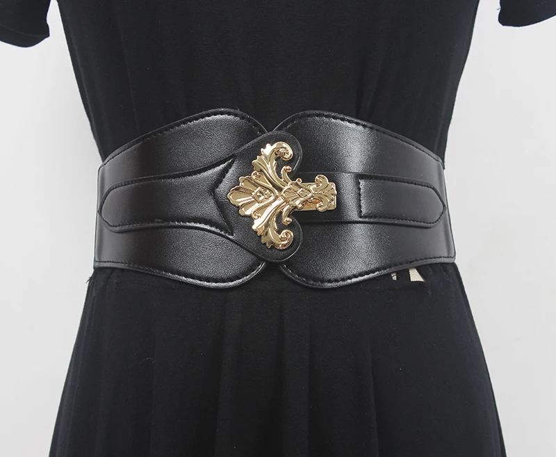 Women's Runway Fashion PU Leather Elastic Cummerbunds Female Dress Corsets Waistband Belts Decoration Wide Belt R590