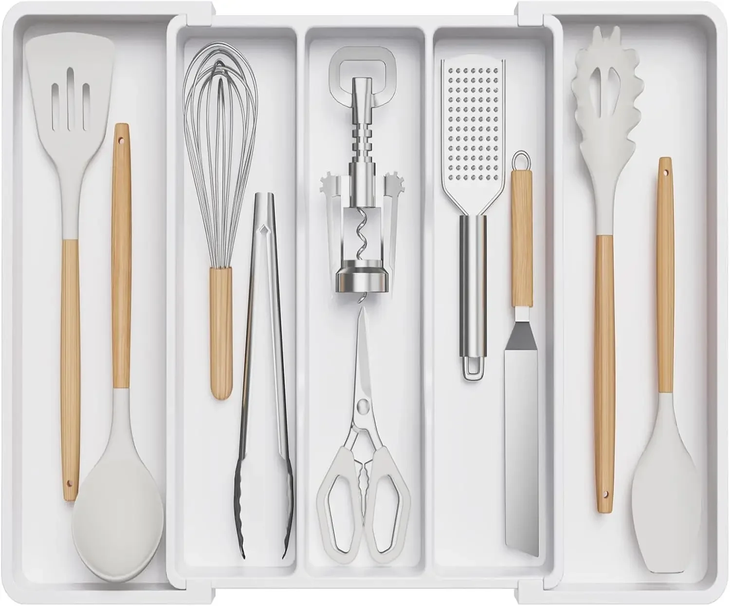 Zilverwerk lade-organizer, uitbreidbaar gebruiksvoorwerpbakje voor keuken, verstelbaar bestek en bestekhouder voor lepels, vorken, messen