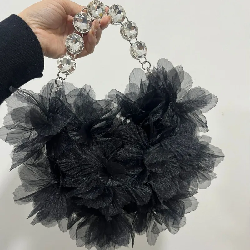 

Women's Shiny Rhinestone Crystal Clutch Handbag Fashion Flower Design With Diamond Handle For Wedding Party Evening Bag