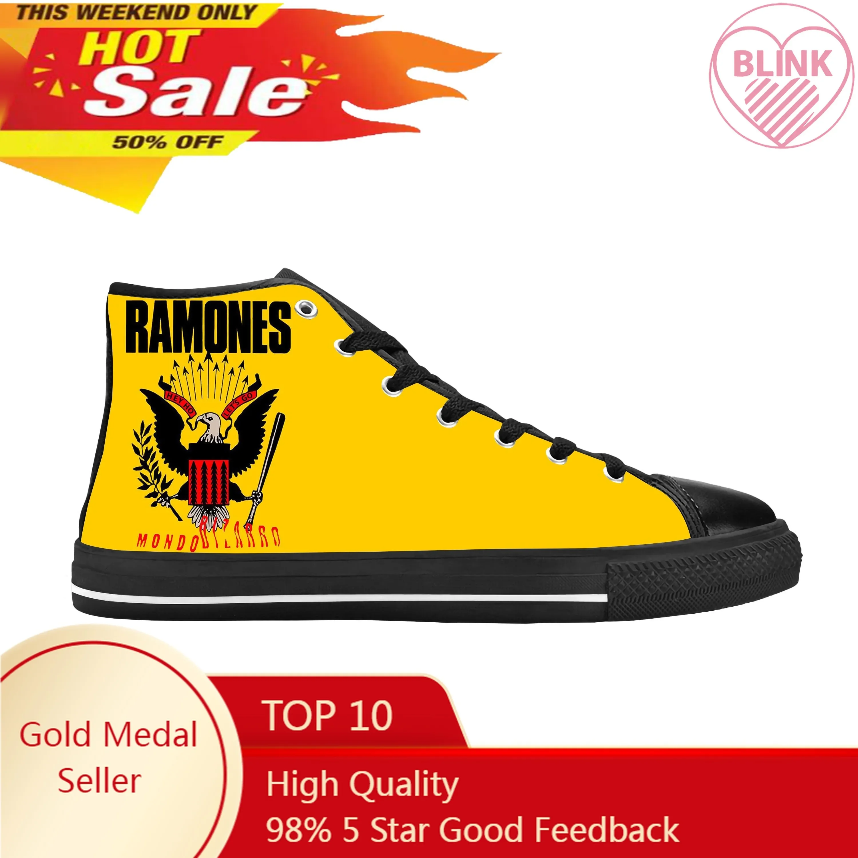 Hot Punk Rock Band Music Singer Ramone Seal Eagle Casual Cloth Shoes High Top Comfortable Breathable 3D Print Men Women Sneakers