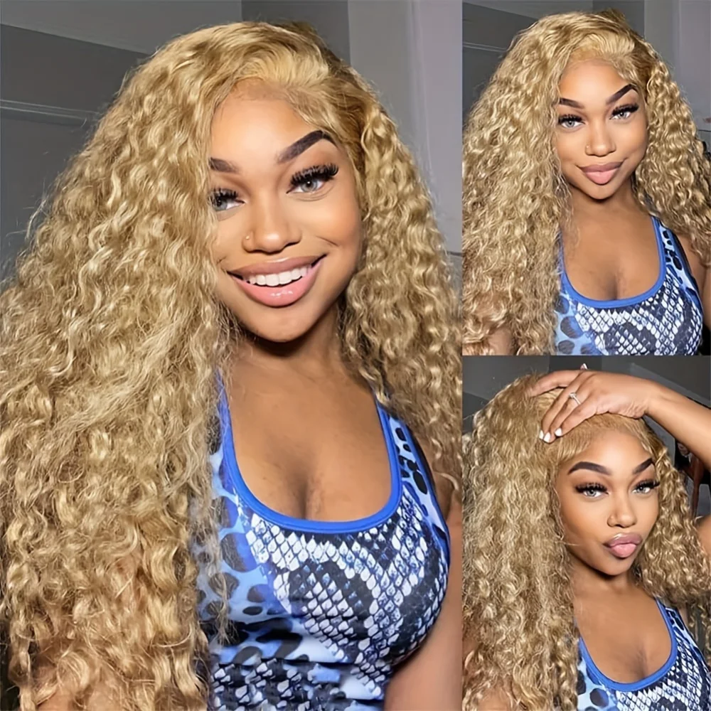 

250% Density #27 Honey Blonde Wig Human Hair 13x4 Lace Front Human Hair Wig Deep Curly Wigs