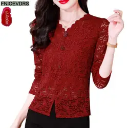 Retro Vintage Purple Ruffles Peplum Tops New Design Women 2024 Autumn Long Sleeve Hollow Out Lace Button Shirts Blouses