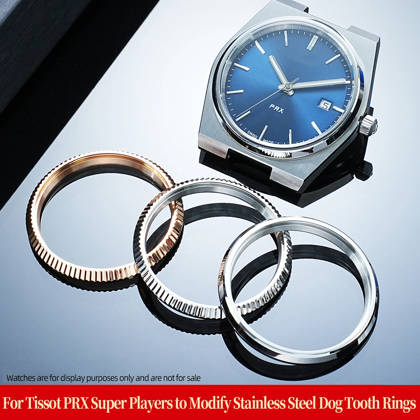 

PRX Super Player Dog Tooth Ring For Tissot 1853 PRX T137407/T035627A/T055417A/T127407A Modified Stainless Steel Dog Tooth Ring