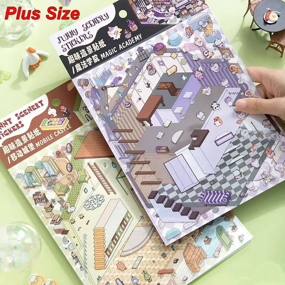 Novo plus size 3d paisagem adesivo dos desenhos animados visual empilhamento adesivo cena da cabine bolso cena estudante criança criança