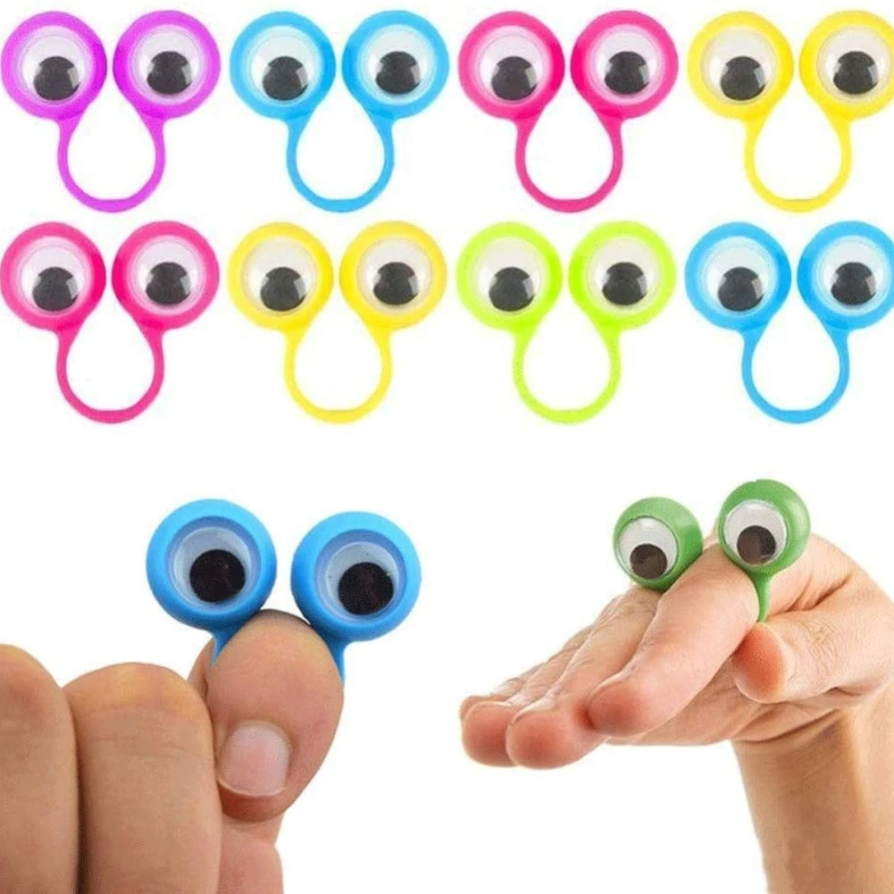 10pcs Eye Finger Puppets Plastic Rings with Wiggle Eyes Kids Toys Baby Party Favors Practical Jokes Games Funny Children Gifts