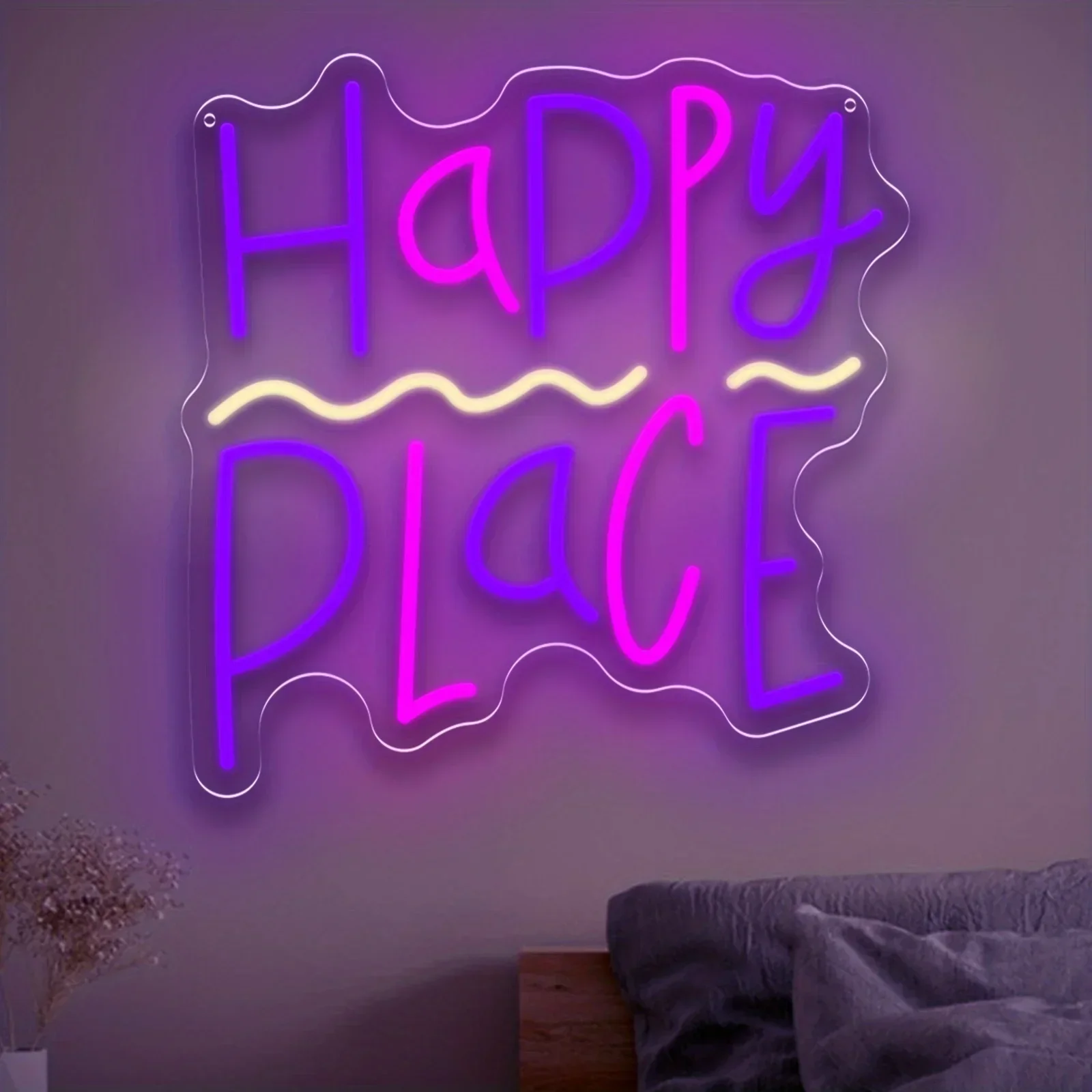 

Happy Place Неоновая вывеска USB с регулируемой яркостью Светодиодная неоновая вывеска для напитков Бар Человек Пещера Спальня Отель Магазин Игровая комната Вечеринка Настенный декор