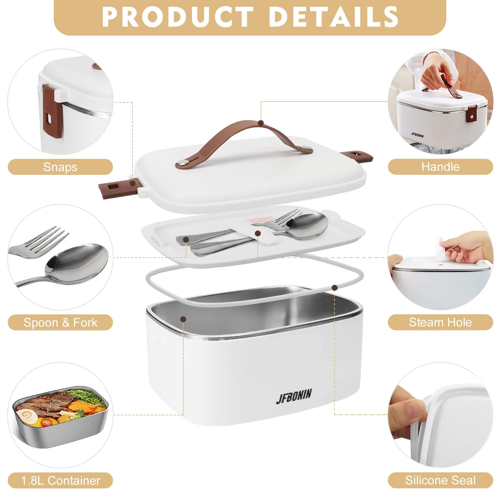 JFBONIN Stainless Steel Insulated Electric Lunch Box Portable Steaming Cooking Rice Artifact for Students Household