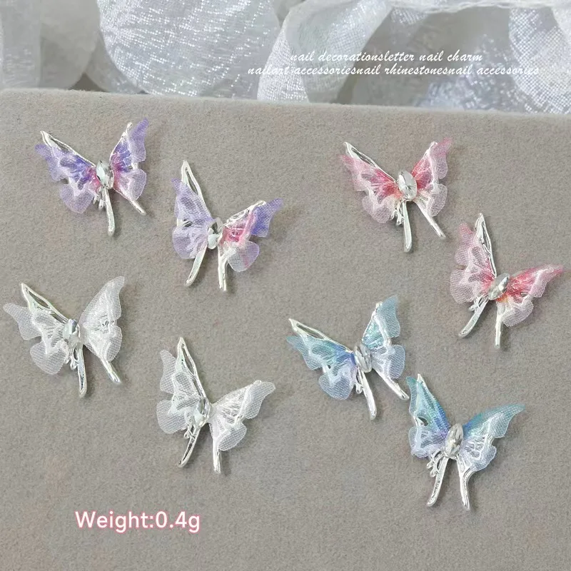 10pcs Hollow out  Chroma Butterflies Rhinestone Alloy Nail Charms 3d Nail Art Accessories Trinket