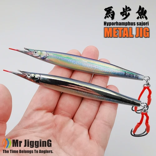 Mr JigginG-plantilla de Metal 3D Hyporhamphus Sajori, 30g-120g, cebo de atún, caballa española, señuelo de cangrejo, bonito Jigging, cuchara de pesca