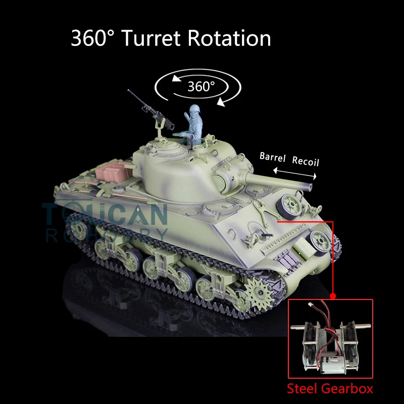 Zabawki HENG LONG 1/16 7.0 plastikowe M4A3 Sherman 3898 360 ° wieża baryłkę odrzutu zbiornik RC TH17669-SMT4