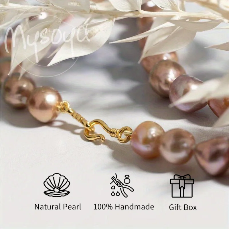 

MYSOYA 10-12 мм фиолетовый розовый жемчуг в стиле барокко, ожерелье из натурального пресноводного жемчуга, ювелирные изделия унисекс с подарочной коробкой для свадьбы, дня рождения