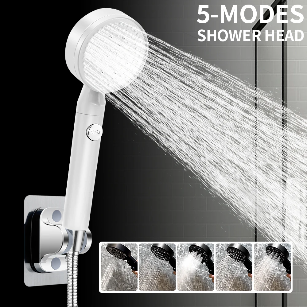 5 Modes Adjustable High Pressure Water Saving Shower Head  One-key Stop Water Universal Interface Explosion-proof and Fall-Proof