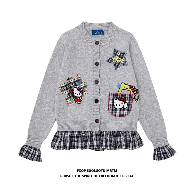 Coreano retro o-pescoço colagem de malha cardigan feminino outono moda versátil casual falso camisola de duas peças y2k casual jumpers