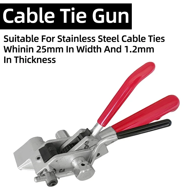 Stainless Steel Cable Tie Gun Fasten Tool for Crop Width 25mm Thickness 1.2mm Tighten Hand Tool Cutting Tension Multi-Purpose