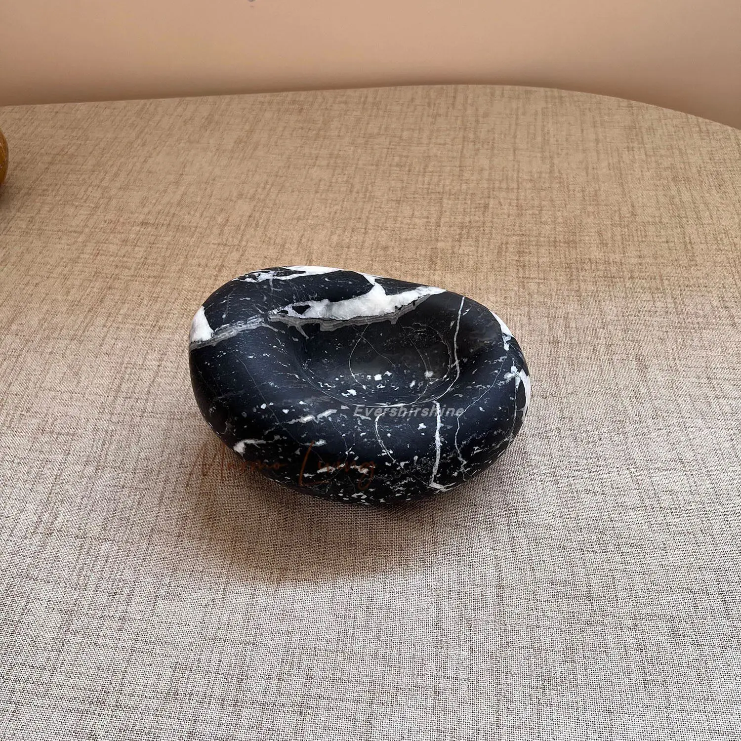 

European Luxury Natural Marble Decorative Jellybean Bowl Vintage Nest Jewelry Tray High-end Art Ornament