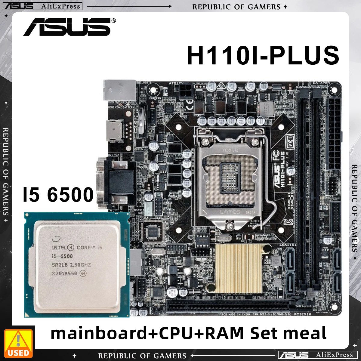 ASUS H110I-PLUS With Core i5 6500 Motherboard and CPU Set LGA 1151 Socket for 6100 6300 7100 7500 6700 7700 Intel H110 Chipset