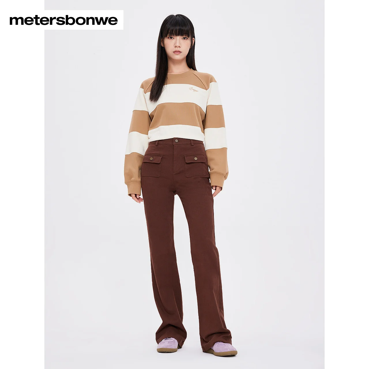 Metersbonwe-Women's Bootcut Trouser Slim Skinny Solid Color Stylish Retro Flare Pants  Office Lady  Casual Autumn