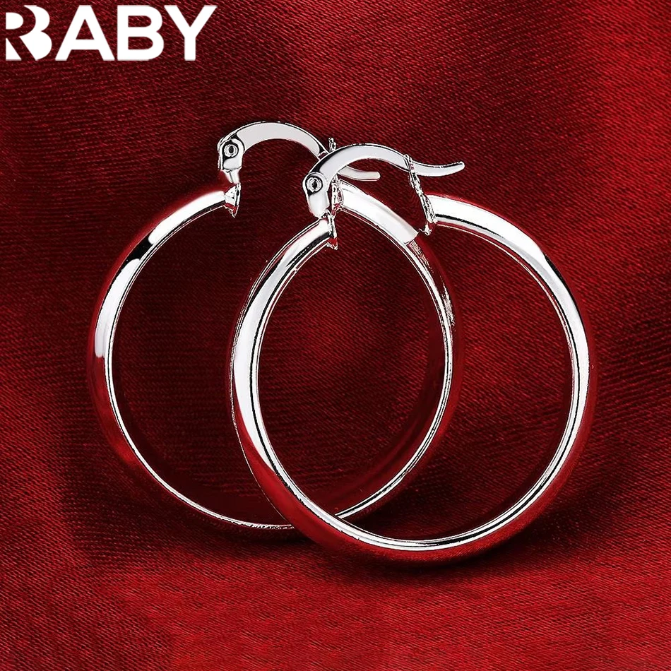 

925 Sterling Silver 35mm smooth Big circle hoop Earrings for Women Luxury Fashion Party Wedding Accessories Jewelry Gifts