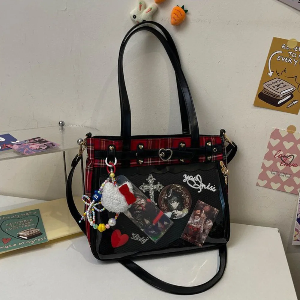 

Y2K Cartoon Anime Itabag Large Capacity Lattice JK Crossbody Bag Doll Badge Display Kawaii Transparent Shoulder Bag