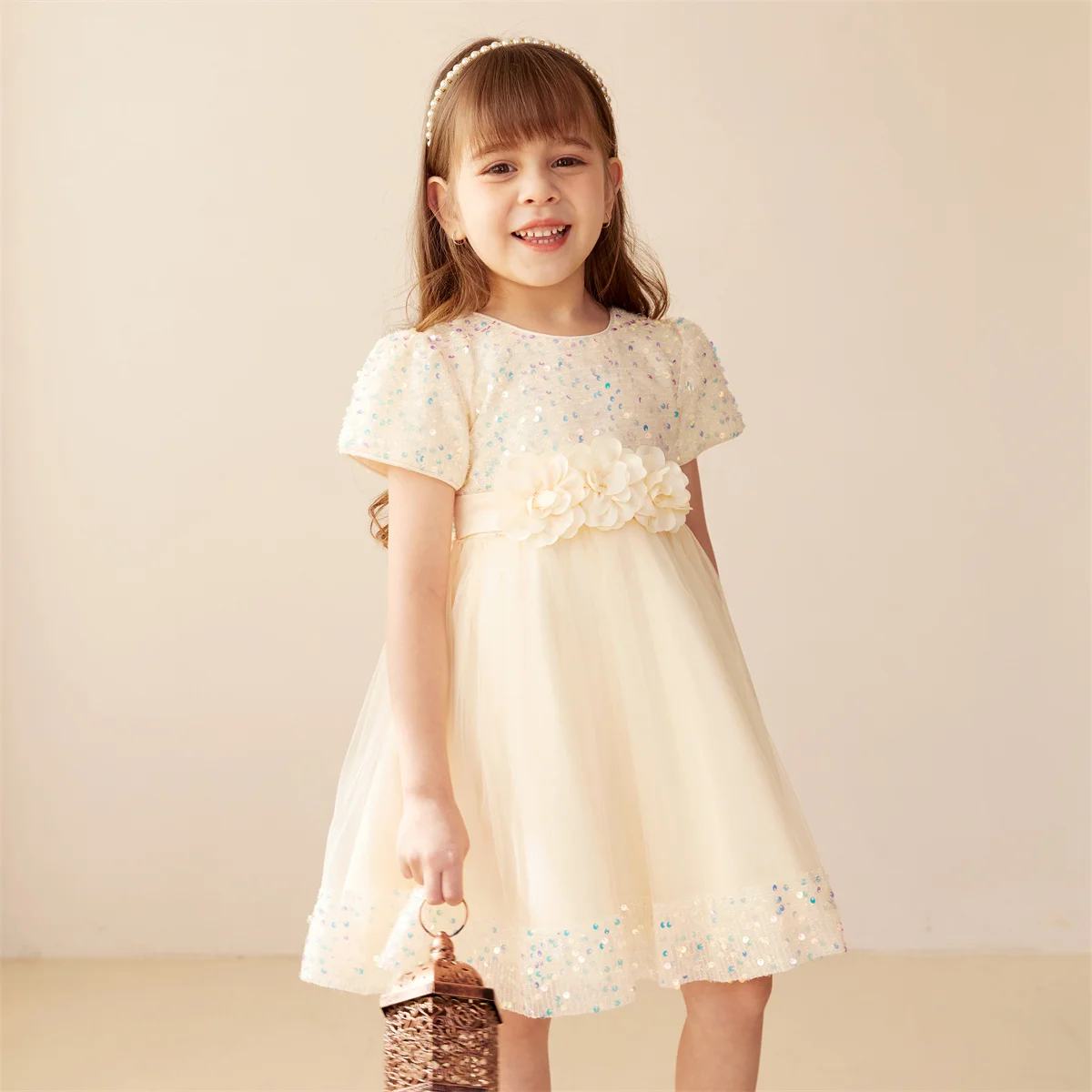 hibobi Party Dress For Baby Girl Child Sequin Decorated Dress Princess Dress Flower Girl Wedding Dress Tutu Dress European & Am