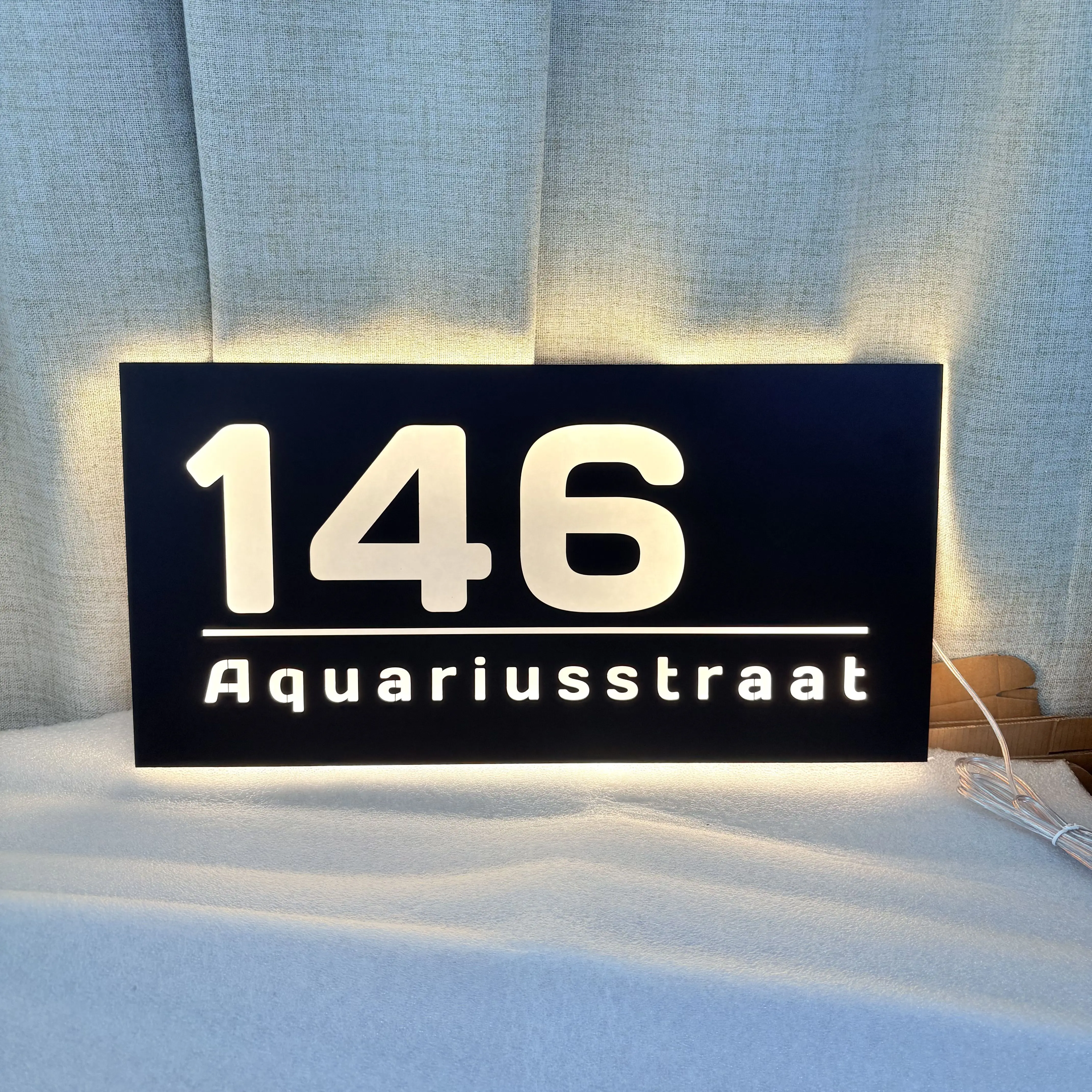 Custom Backlit House Address Sign, Modern Illuminated Numbers Neon Lights with Matte Metal Coating,Exterior Address Plaque