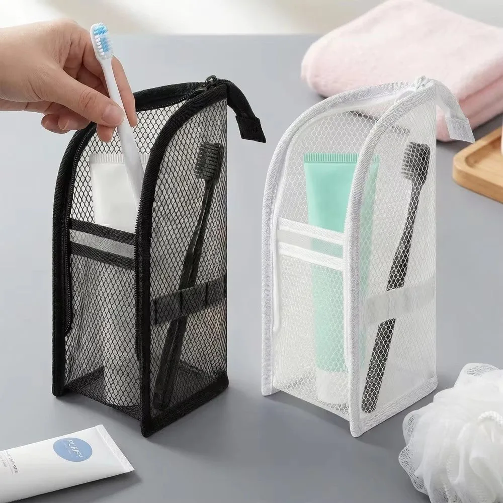 Standing Mesh Toiletry Bag Breathable Quick Dry Toothbrush Case Anti Mold Cosmetic Organizer For Travel College Dorm Gym Shower