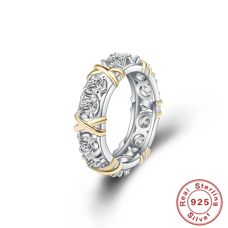 Anillos de plata de ley 925 para mujer, anillos de circonita con incrustaciones de separación de oro, joyería de Glamour, regalos de compromiso y