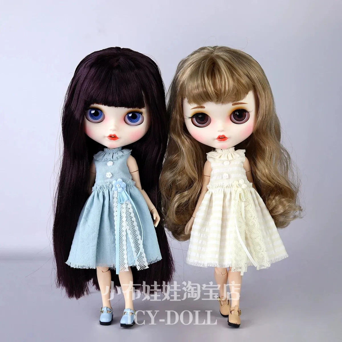 1/6 Blythe Doll Clothes Accessories Cute Sweet Blue White Dress For ICY DBS Blythe OB24 Azone DIY Dress Up