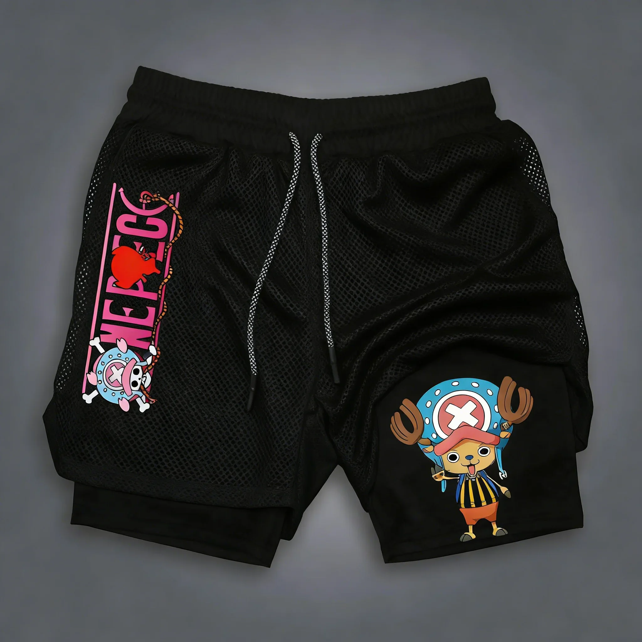 ONE PIECE Anime Chopper Printed Sports Shorts Summer New Men's and Women's Y2K Quick Drying Breathable 2-in-1 Beach Shorts