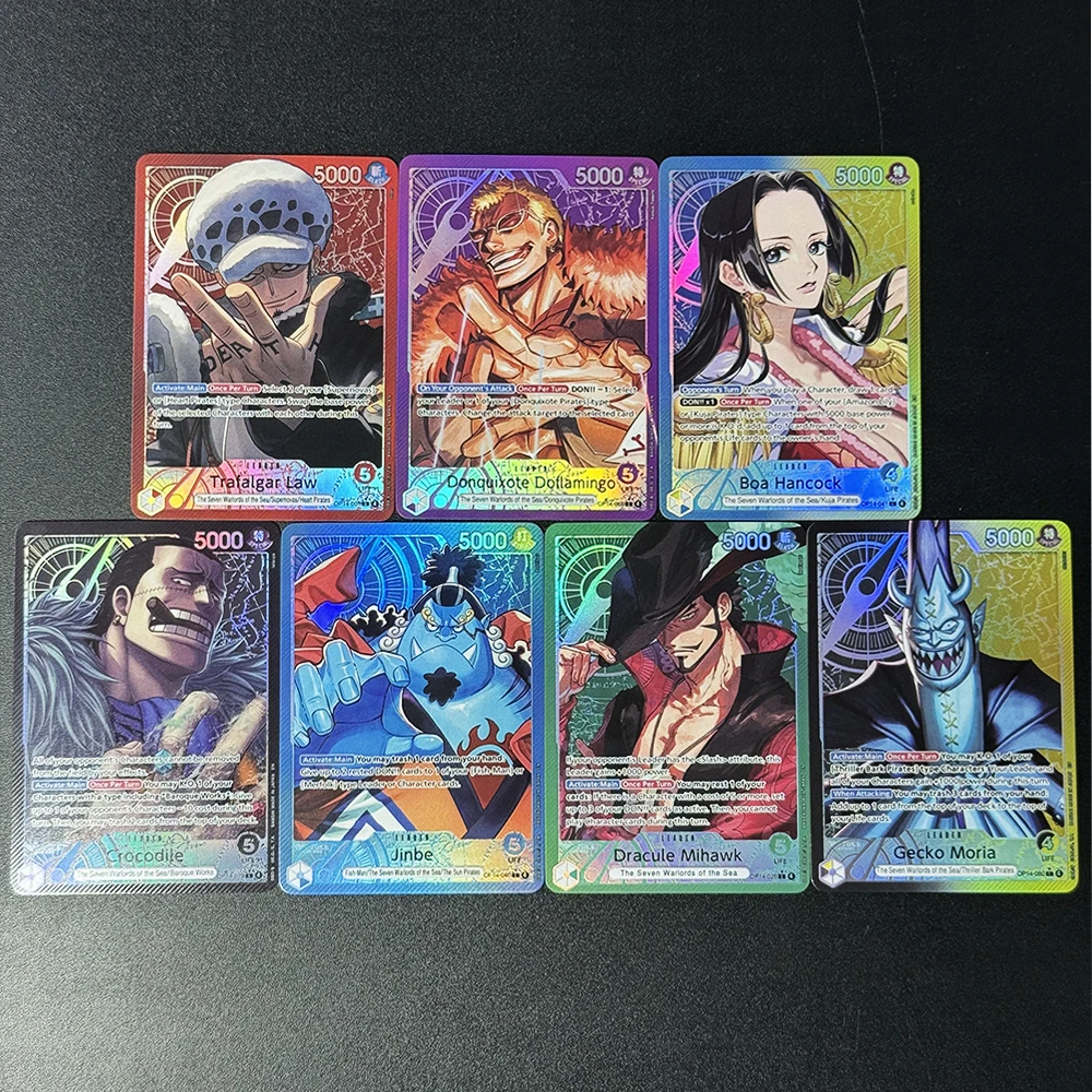 One Piece English OPCG OP14 Leader Foil Texture Proxy Game Cards Boa Hancock Crocodile Donquixote Doflamingo Dracule Mihawk Law