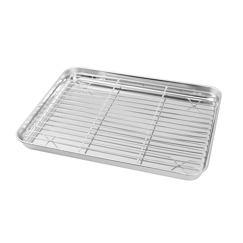 

2Pcs Stainless Steel Baking Tray Set Cooling Rack Pan Grid Cookie Sheet Supplies Heavy Duty Mirror Finish