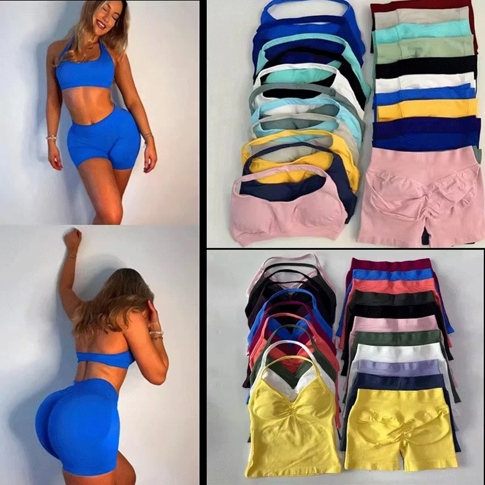 

Комплект для фитнеса из 2 предметов: майка и шорты с высокой талией, бесшовные, с эффектом утяжки, для тренировок и активного отдыха