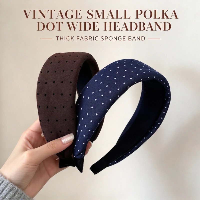 2026 Small Polka Dot Wide Brim Headband Women Thick Fabric Sponge Headband Minimalist Headband Elegant Hair Accessory for Women