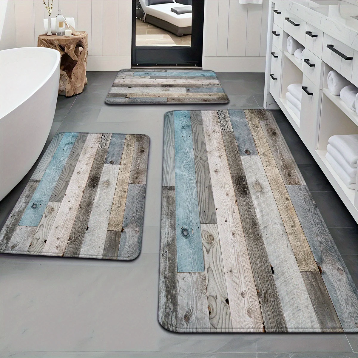 Blue-Gray Wood Grain Pattern Long Runner Rug Suitable for Kitchen Bathroom Laundry Room Decor