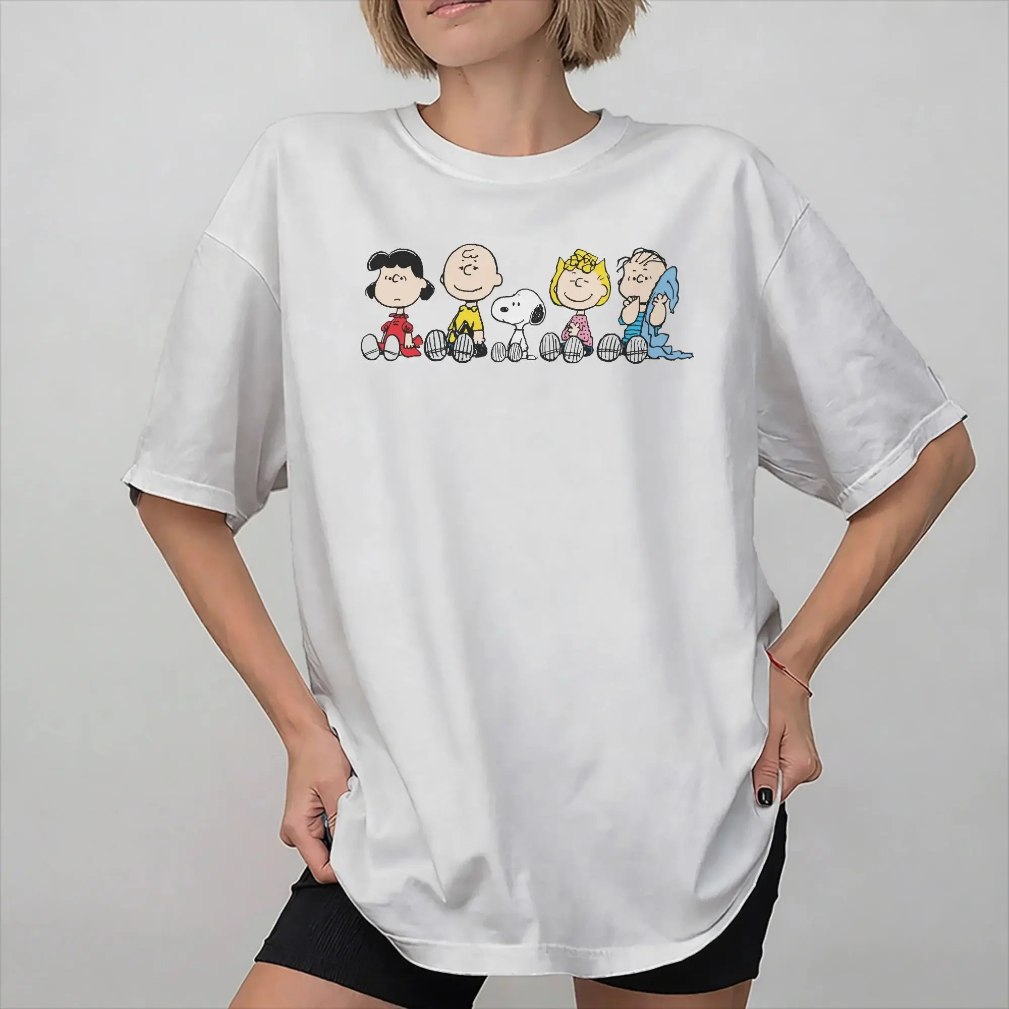 Grafikdruck, Snoopy-Cartoon-Hund-Motiv, T-Shirt für Damen, Herren und Kinder, aus reiner Baumwolle, kurzärmeliges Kleidungsstück. – Detail 12