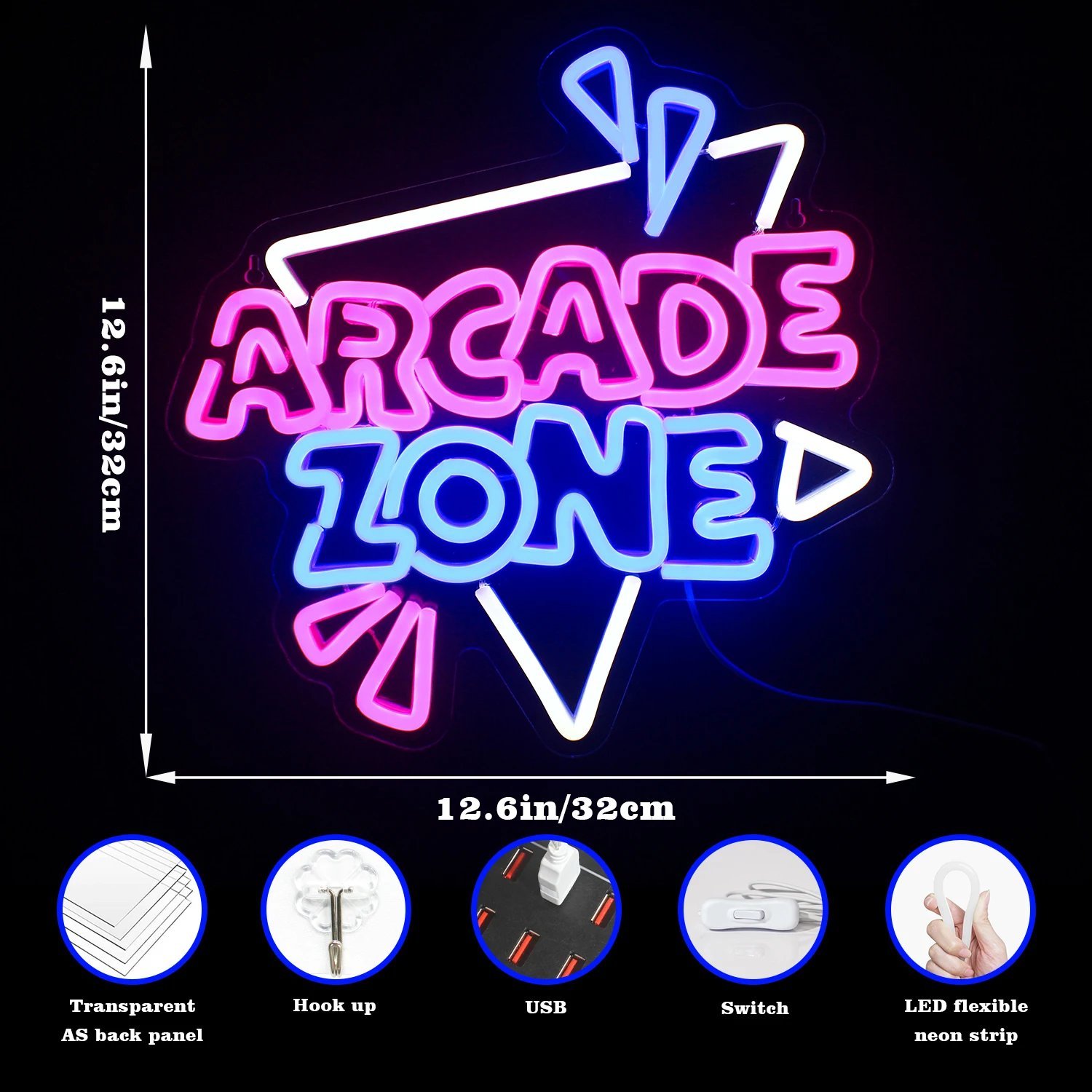Arcade Zone Neon Signs For Wall Decor Home Room Decoration For Gamer's Bedroom Party Bar Gaming Club Cool Dimmable LED Lights