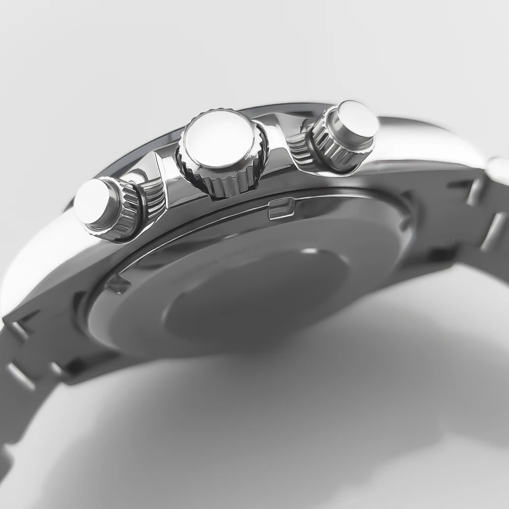 Benutzerdefiniertes Logo Panda-Zifferblatt Daytona Homage Uhr 40mm Edelstahl Saphirglas Keramik-Lünette Quarzwerk Luxus Herrenuhr RELOJ – Detail 9