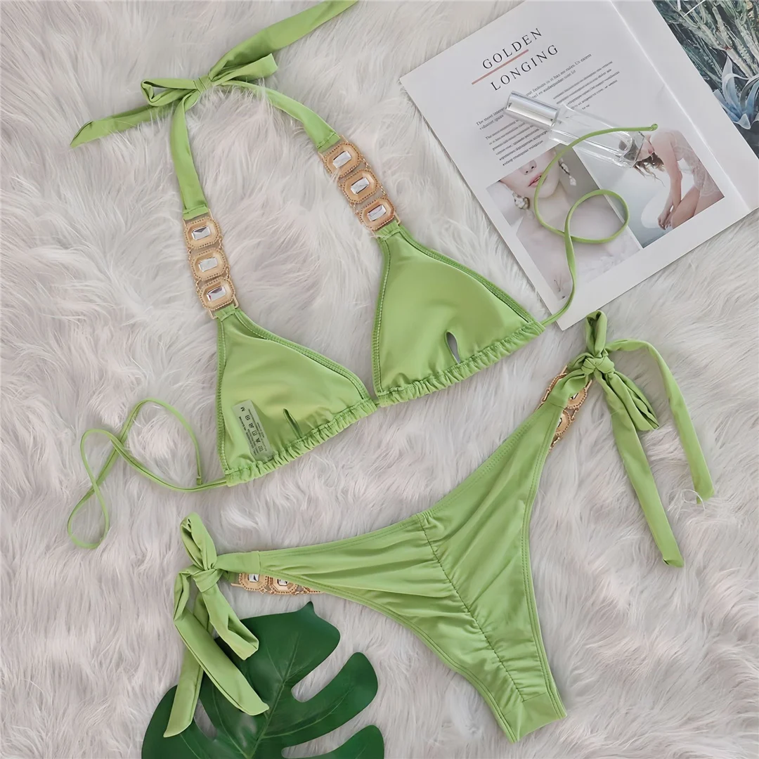 10 Farben Diamant-Strass-Steine Neckholder-Bikini Damen-Badebekleidung Zweiteiliger Bikini-Set Badeanzug Badebekleidung V6194 – Detail 12