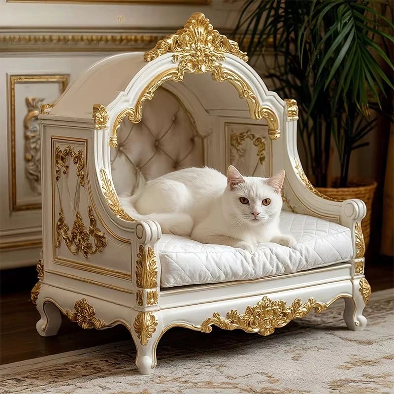 Luxury French Solid Wood Cat Bed Dog House Indoor Pet Nest Small Dog House Dog Nest Sofa
