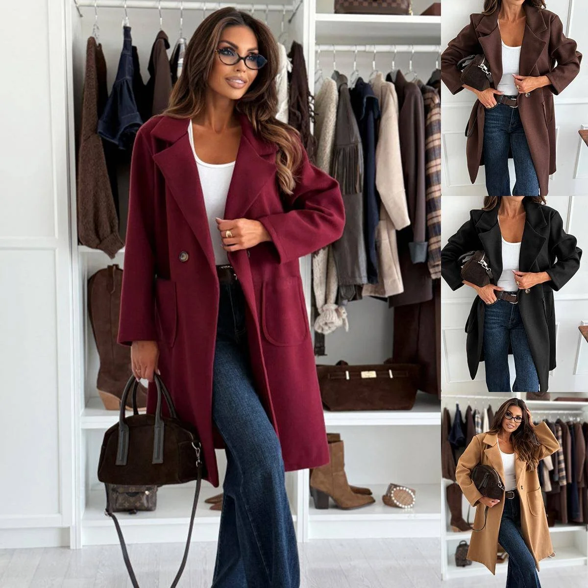 

Faionable Winter Long Sve Woolen Coat Women's Casual ket Outerwear Ele Classic Sle Polyester Fiber Jaet