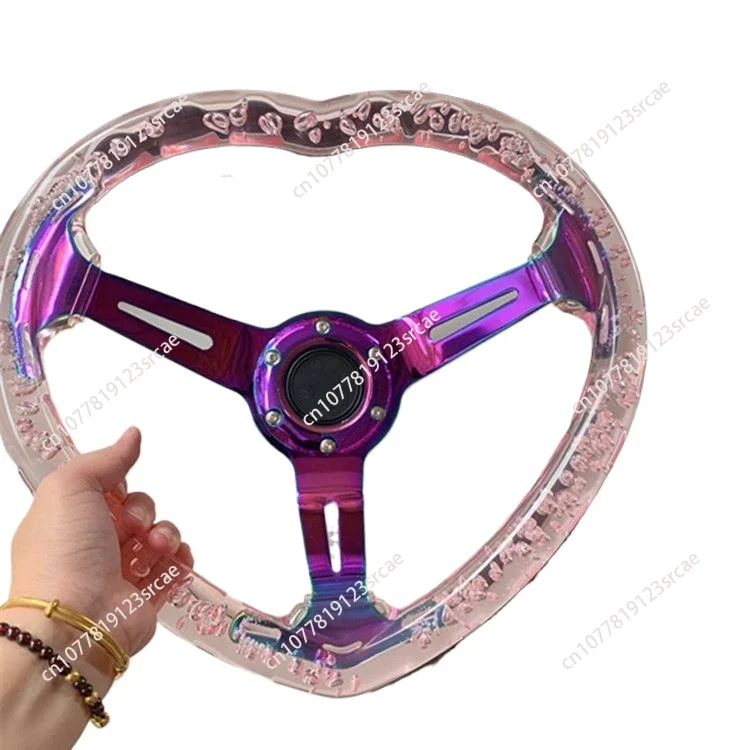 

High Quality Universal 350MM Multi-color Option Heart-shaped Transparent Modification Sport14 Inch Acrylic Car Steering Wheel