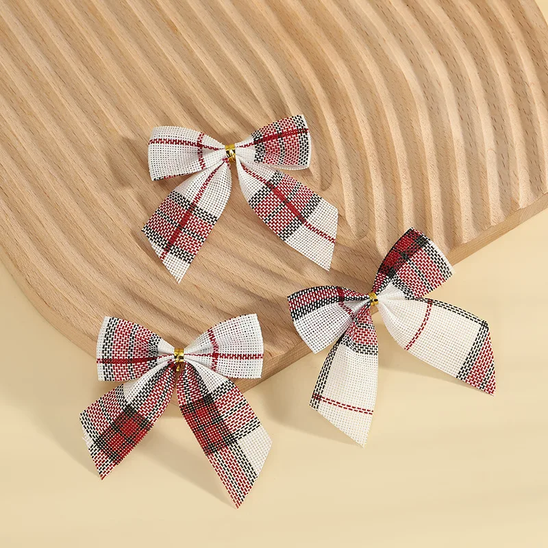 Christmas Bows Christmas Ornaments Red Black Green Plaid Bows 2025 New Year Decorations Mini Bows Gift Hair Accessories