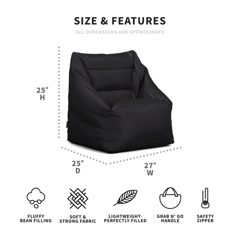 Cadeira Aurora Bean Bag, Black Smartmax, mistura de nylon e poliéster durável, 2,2 pés