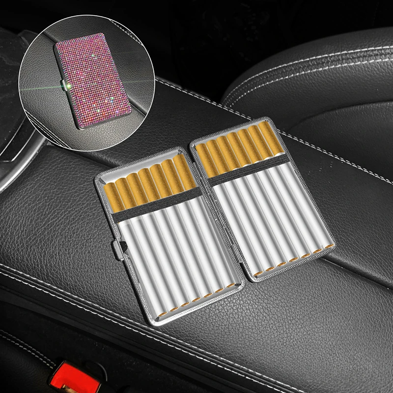 Creative Diamond Crystal Car Ashtray Shiny Cigarette Case Box Organizer Cigarette Tobacco Boxes Car Accessories for Women